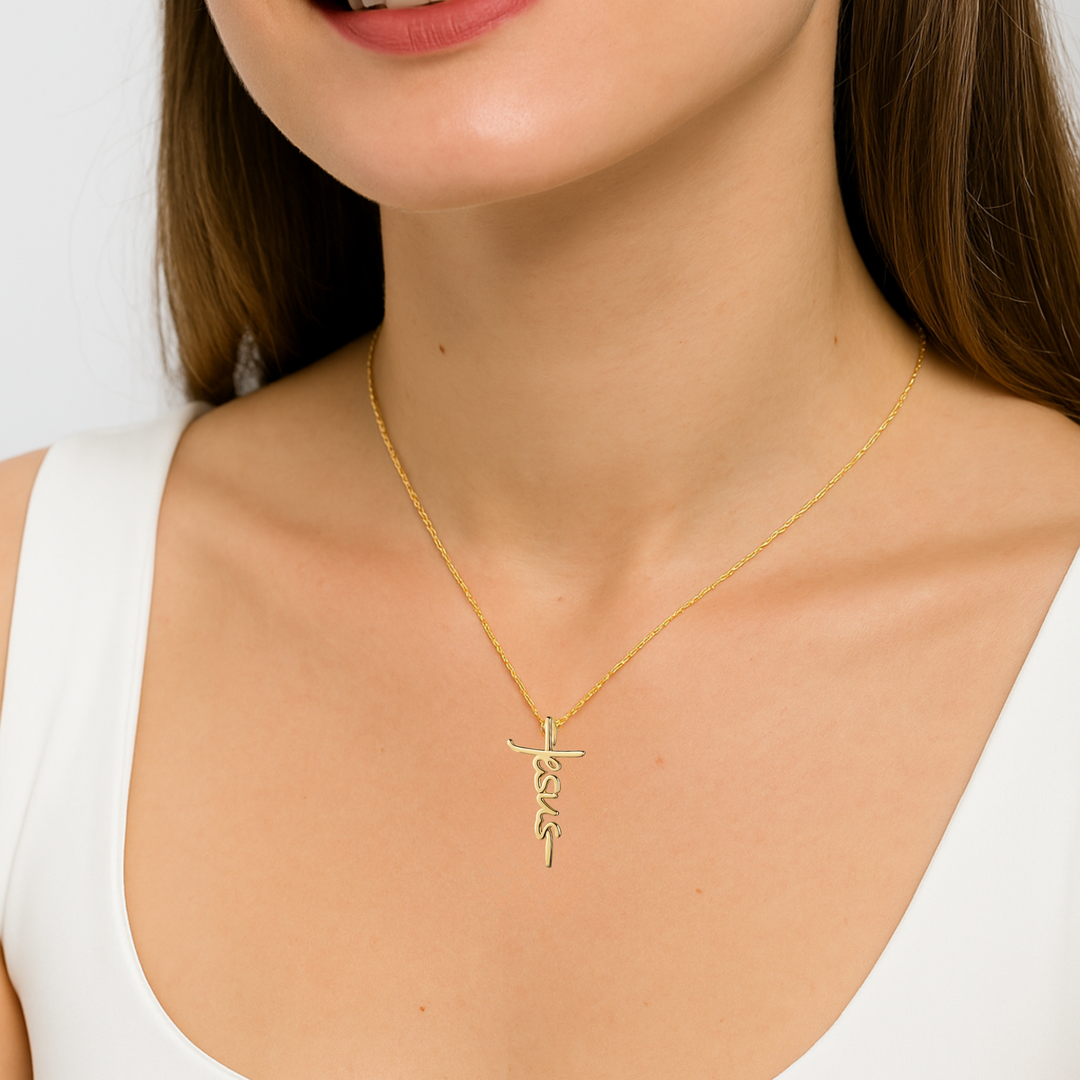 925 Sterlingsilber vergoldet Halskette Damen Kreuzkette Jesus