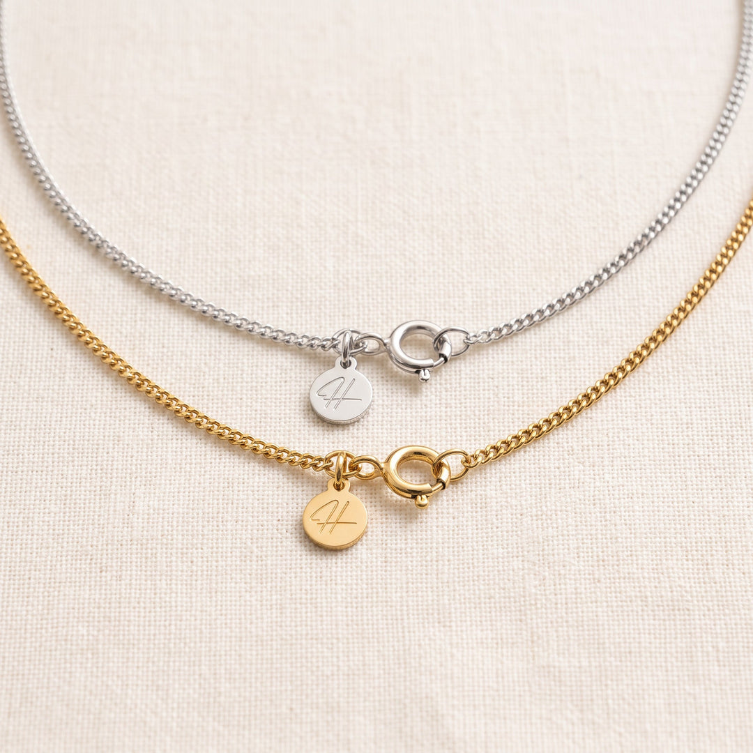 Panzerkette in Gold und Silber mit HitSchmuck Plättchen am Verschluss