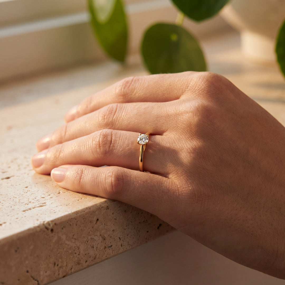 585er Gold Ring Damen mit Lab Grown Brillant 0,25 ct