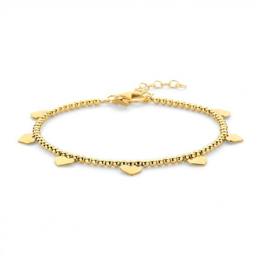 925 Sterlingsilber Damen Kugelarmband mit Herzen von HitSchmuck, Produktfoto vor weißem Hintergrund