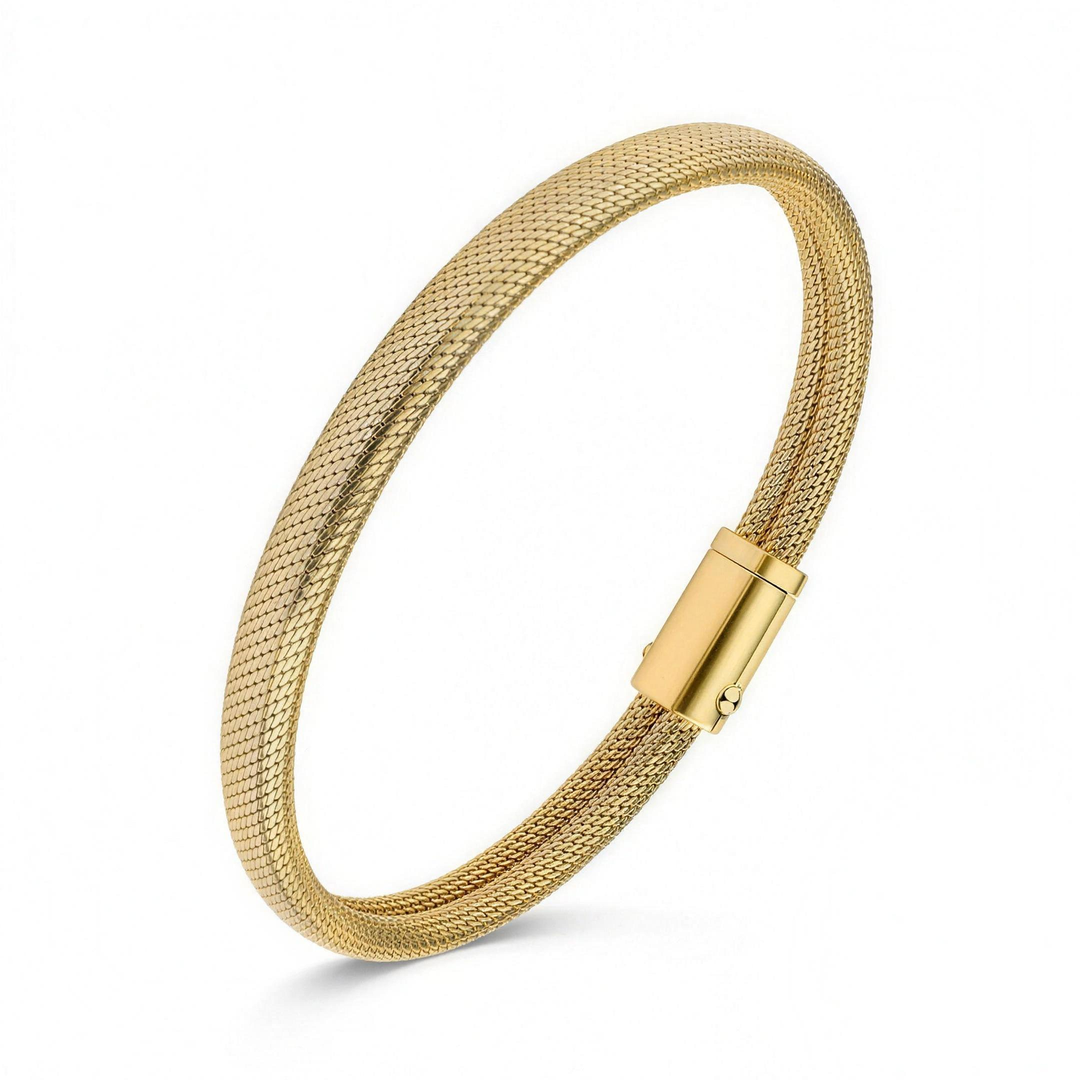 925 Sterlingsilber vergoldet Damen Milanaise-Armband von HitSchmuck, Produktfoto vor weißem Hintergrund