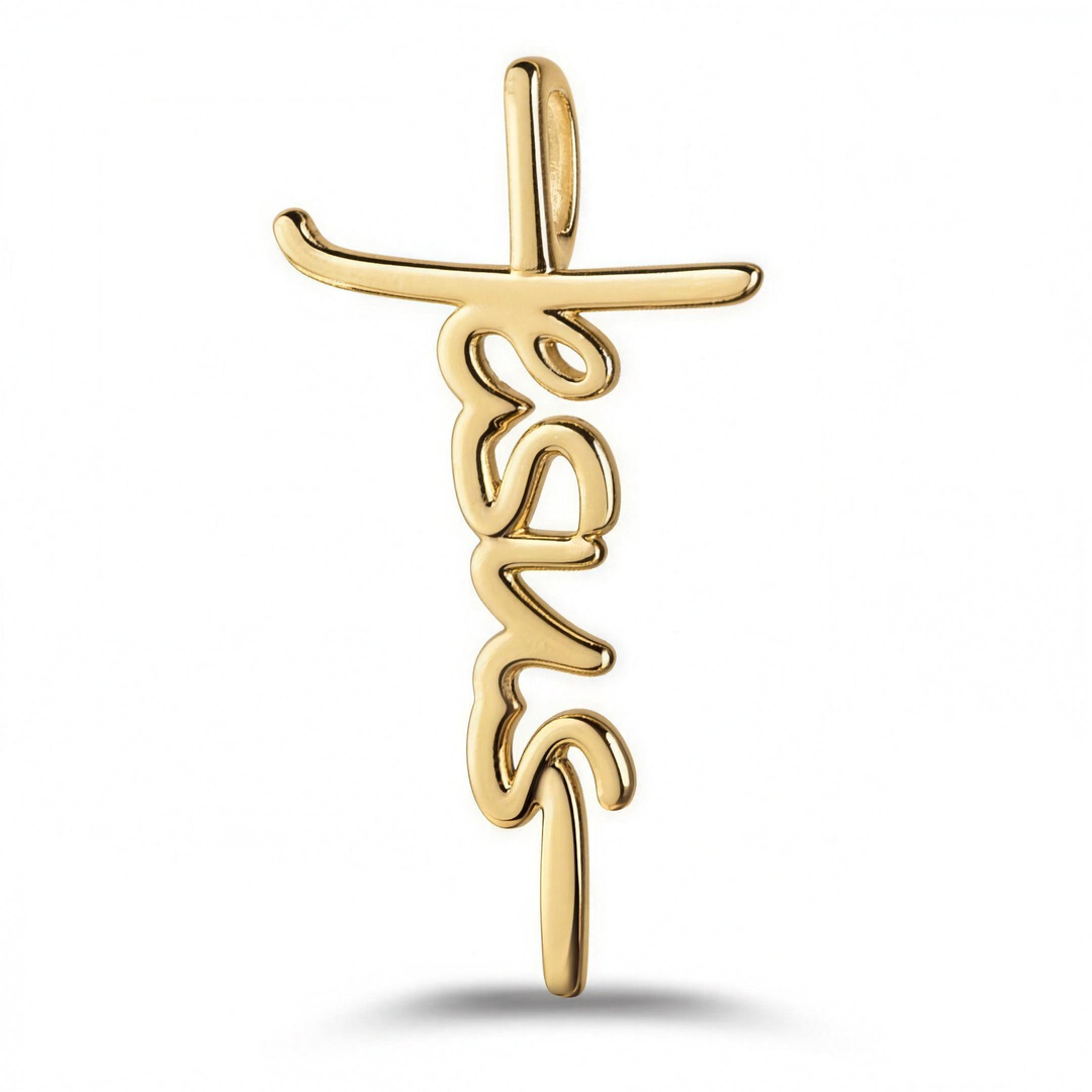 925 Sterlingsilber vergoldet Halskette Damen Kreuzkette Jesus von HitSchmuck, Produktfoto vor weißem Hintergrund
