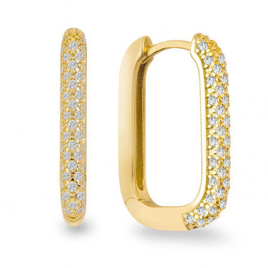 925 Sterlingsilber vergoldet Ohrringe Damen Klappcreolen Shiny 18k von HitSchmuck, Produktfoto vor weißem Hintergrund