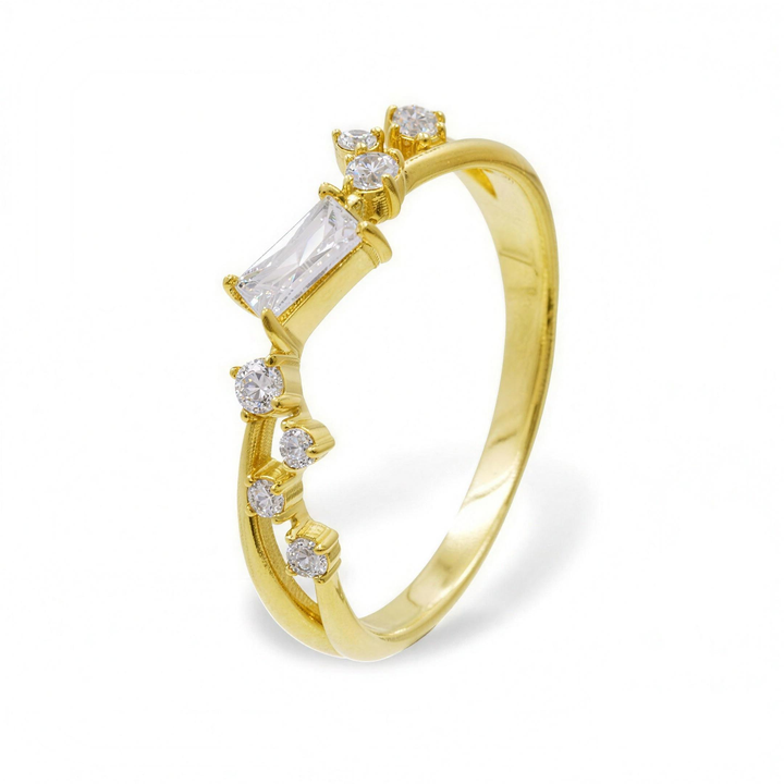 925 Sterlingsilber vergoldet Damen Damenring Baguette von HitSchmuck, Produktfoto vor weißem Hintergrund