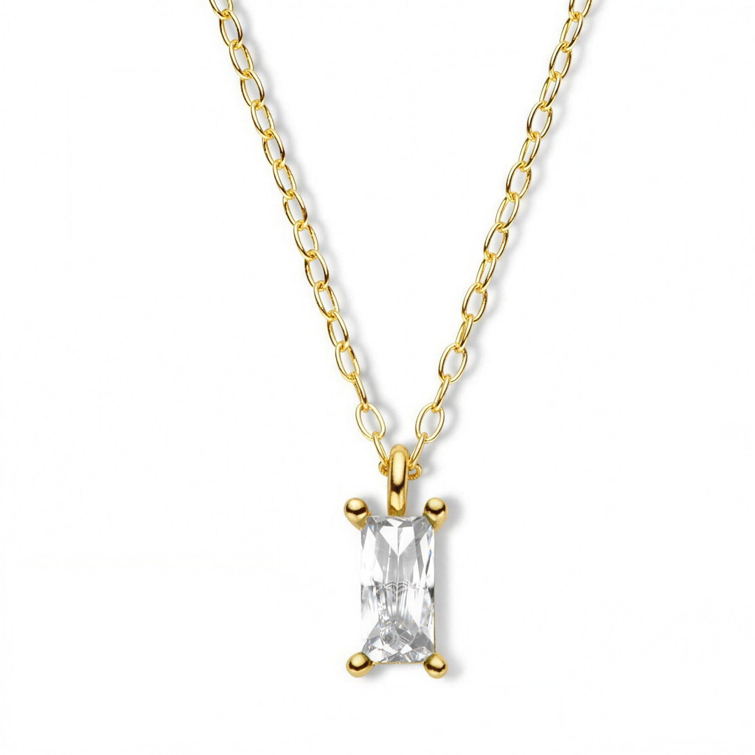 925 Sterlingsilber vergoldet Halskette Damen Collier im Baguetteschliff von HitSchmuck, Produktfoto vor weißem Hintergrund