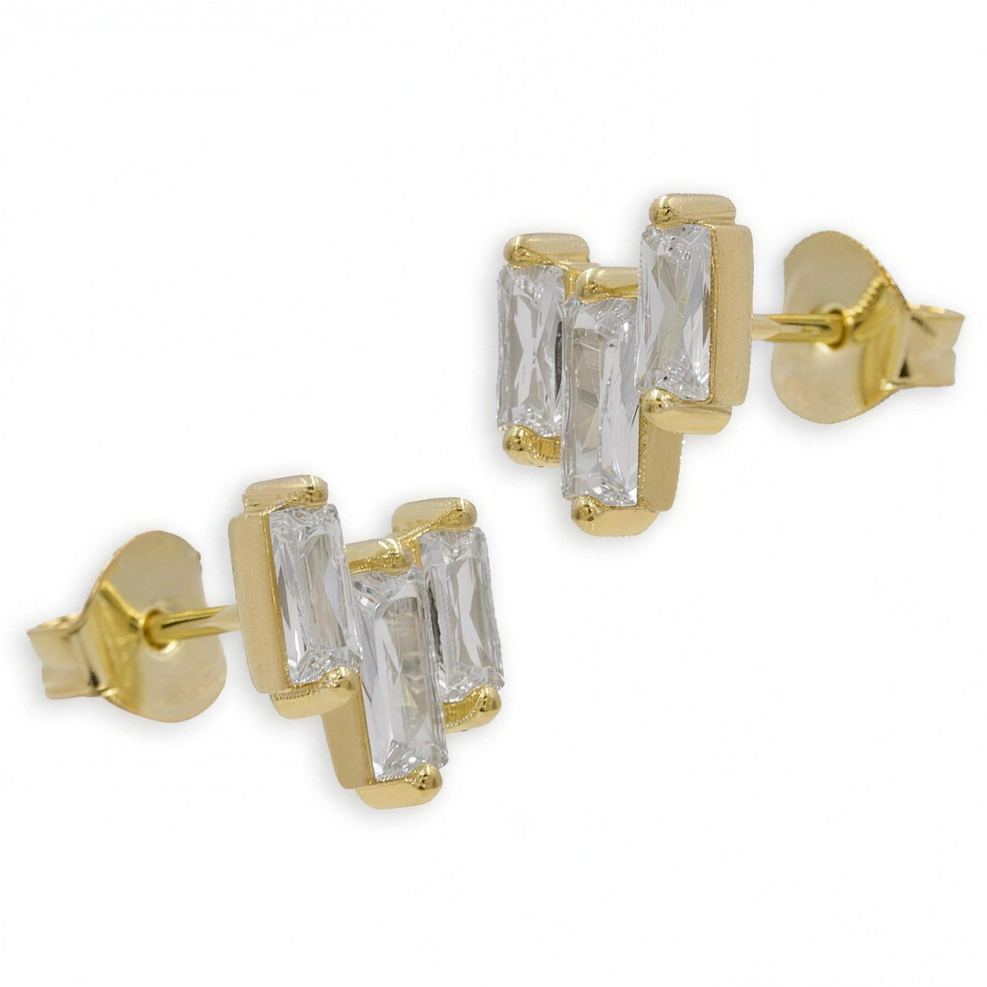 925 Sterlingsilber vergoldet Ohrringe Damen Baguette Ohrstecker von HitSchmuck, Produktfoto vor weißem Hintergrund