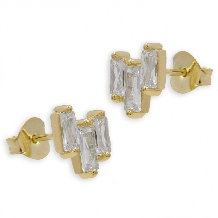 925 Sterlingsilber vergoldet Ohrringe Damen Baguette Ohrstecker von HitSchmuck, Produktfoto vor weißem Hintergrund