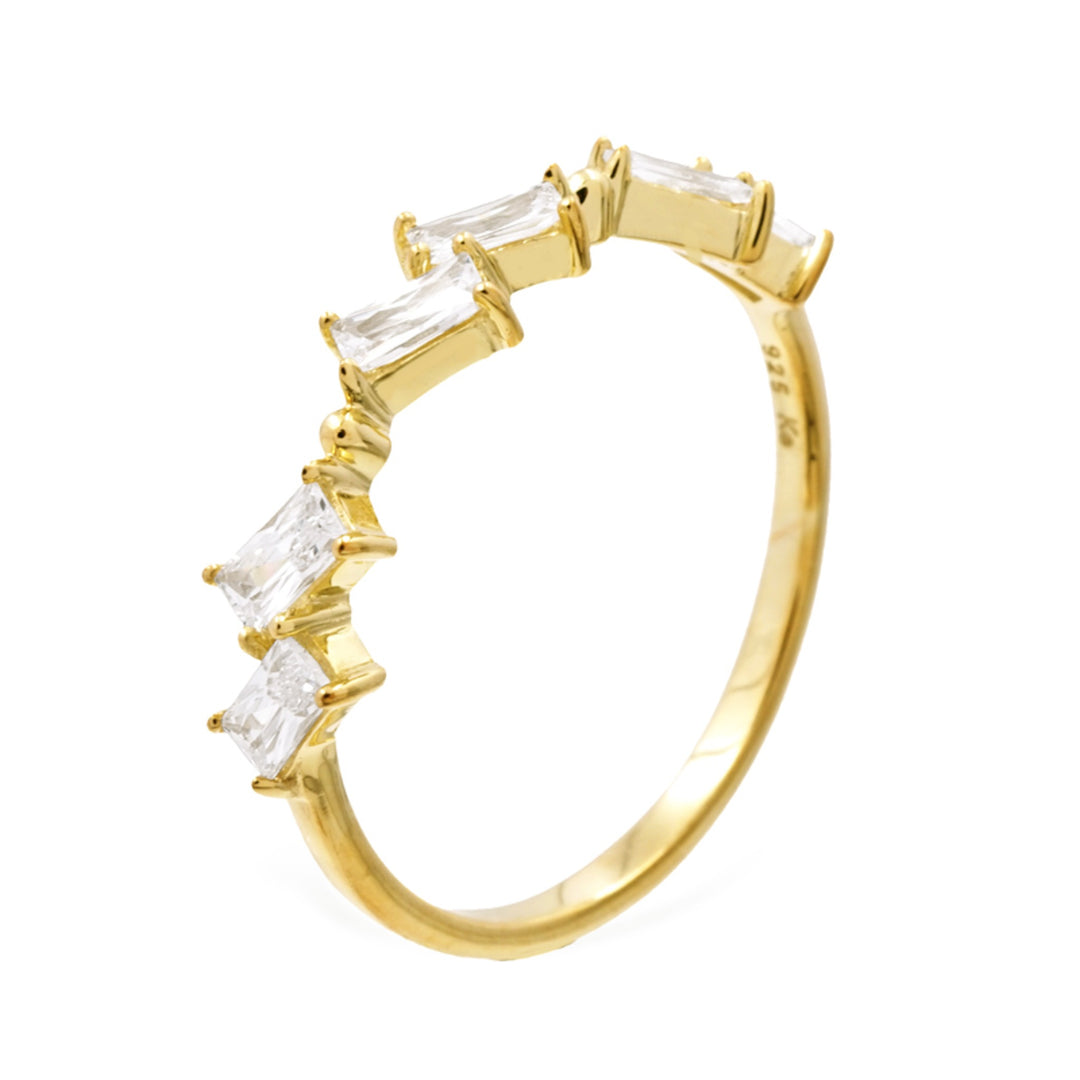 925 Sterlingsilber vergoldet Ring Damen Zirkonia Baguette von HitSchmuck