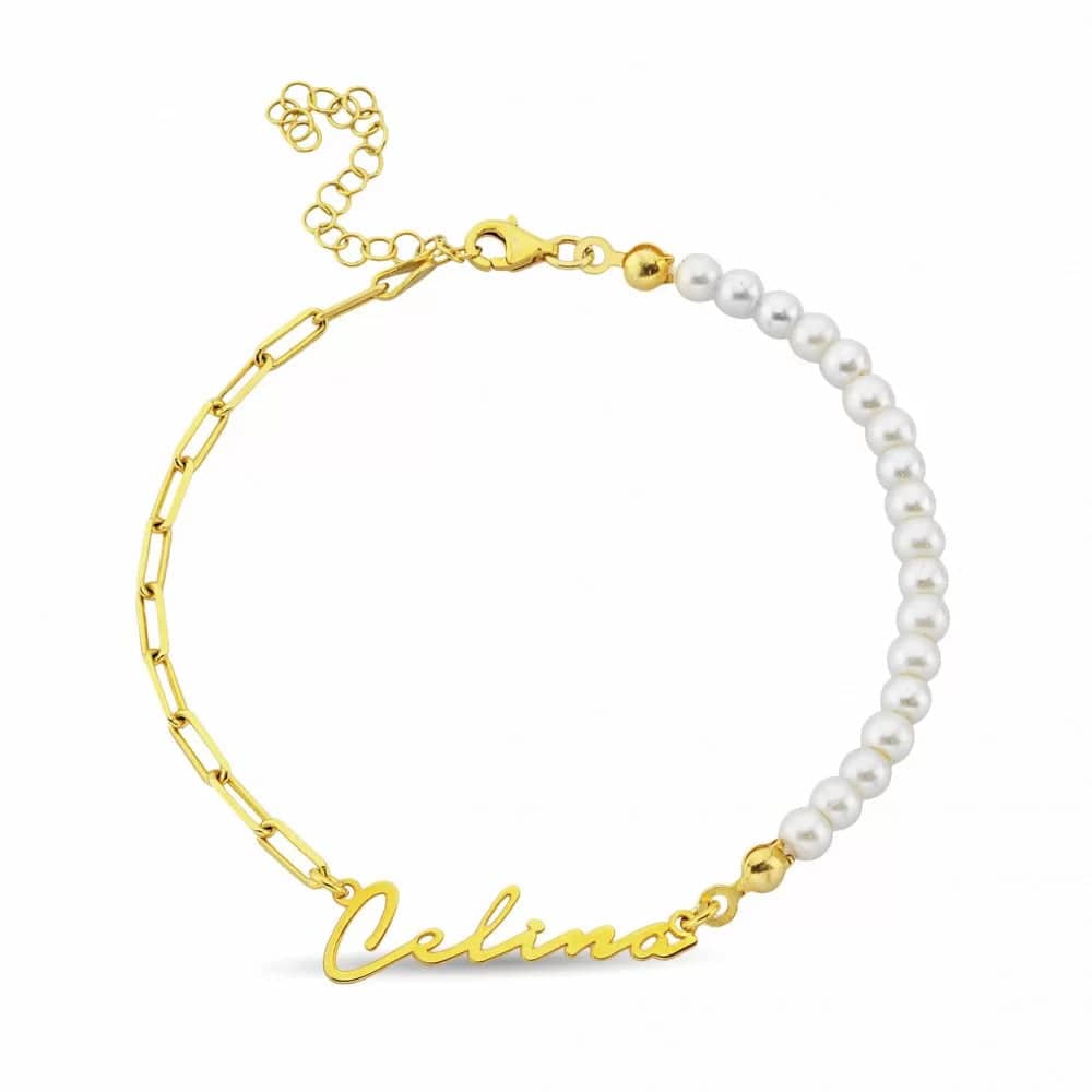 925 Sterlingsilber vergoldet Armband Damen Namensarmband Perlen von Hitschmuck-Berlin