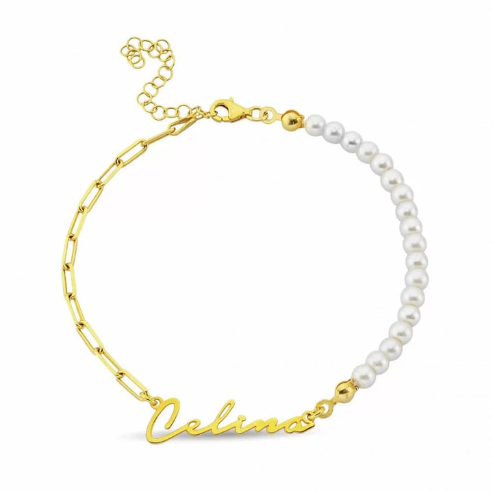 925 Sterlingsilber vergoldet Armband Damen Namensarmband Perlen von Hitschmuck-Berlin