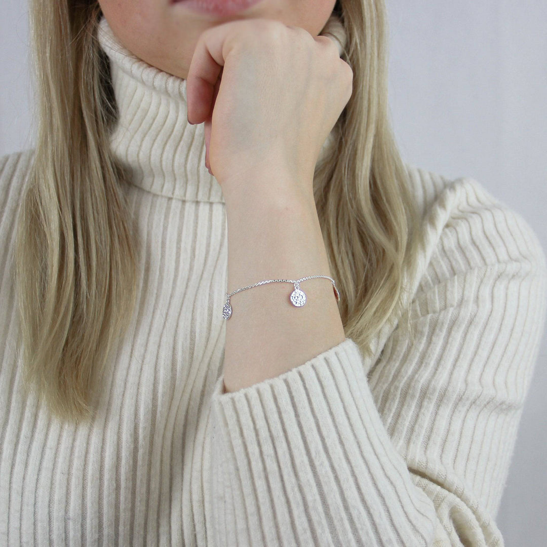 925 Sterlingsilber Damen Armband mit gehämmerten Anhängern
