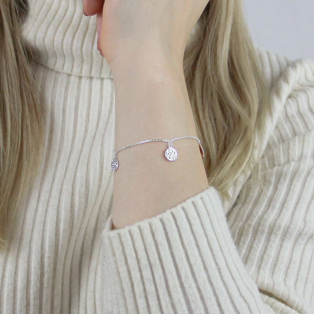 925 Sterlingsilber Damen Armband mit gehämmerten Anhängern