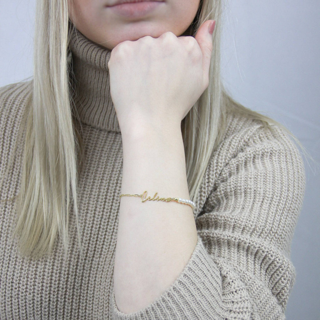 925 Sterlingsilber vergoldet Armband Damen Namensarmband Perlen