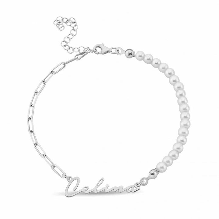 925 Sterlingsilber vergoldet Armband Damen Namensarmband Perlen