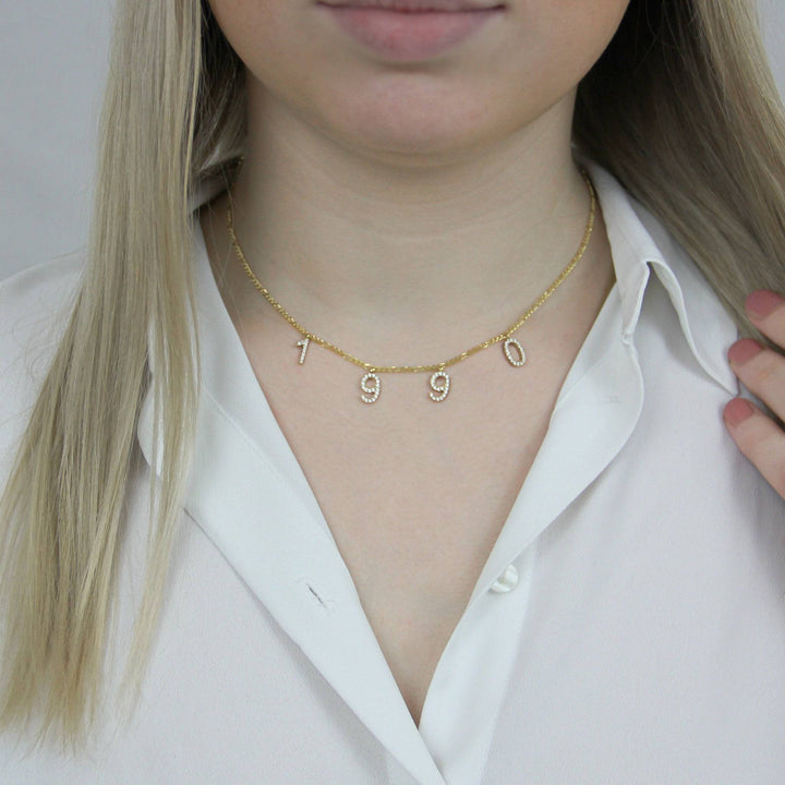 925 Sterlingsilber vergoldet Halskette Damen Zahlen Collier