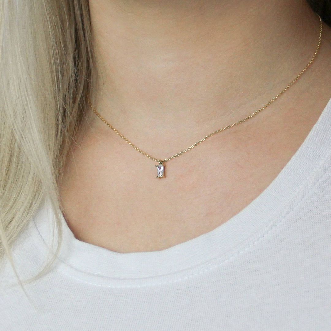 925 Sterlingsilber vergoldet Halskette Damen Collier Baguetteschliff
