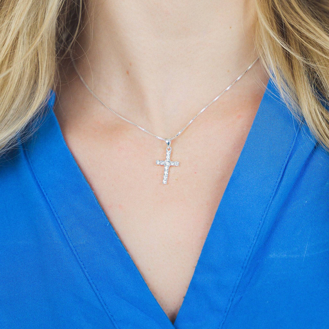925 Sterlingsilber Halskette Damen Kreuzanhänger mit Zirkonia