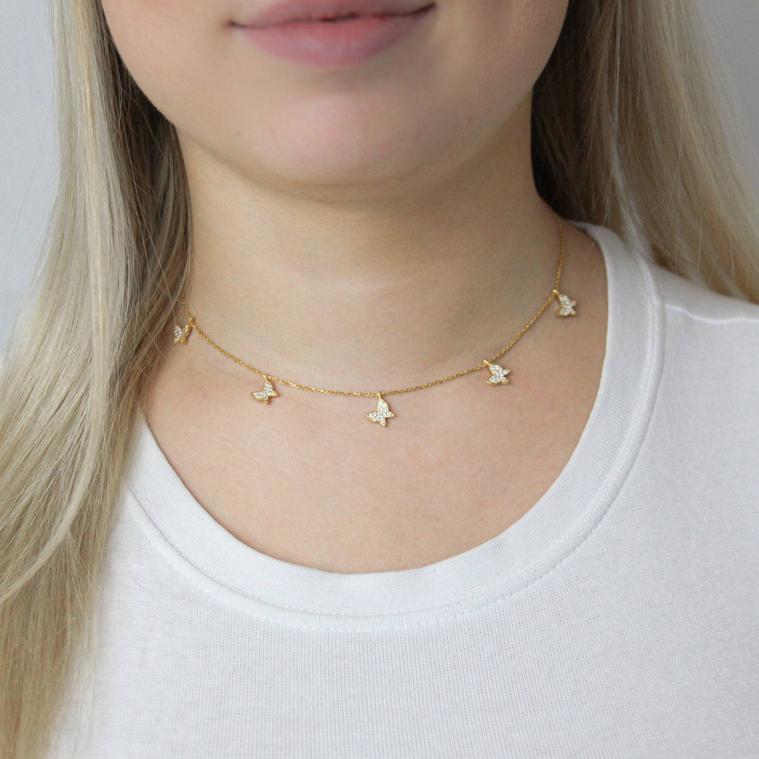 925 Sterlingsilber vergoldet Halskette Damen Schmetterling Collier