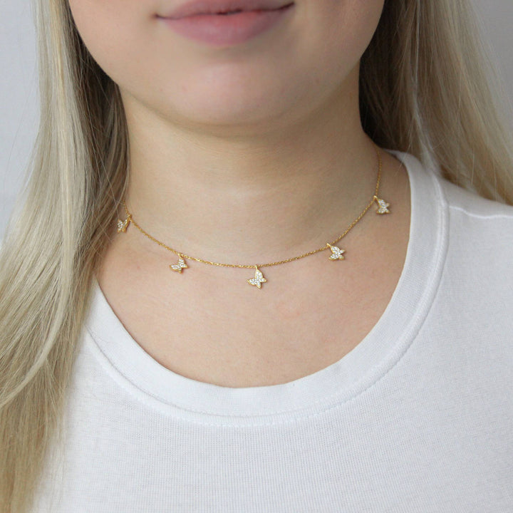 925 Sterlingsilber vergoldet Halskette Damen Schmetterling Collier