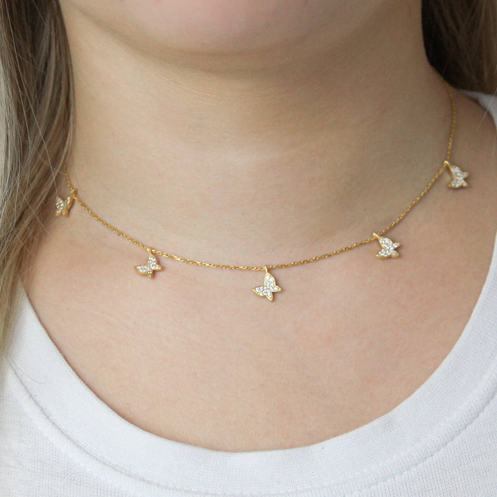 925 Sterlingsilber vergoldet Halskette Damen Schmetterling Collier
