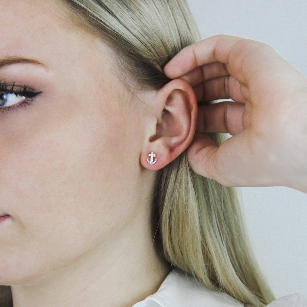 925 Sterlingsilber Ohrringe Damen Anker Ohrstecker mit Zirkonia