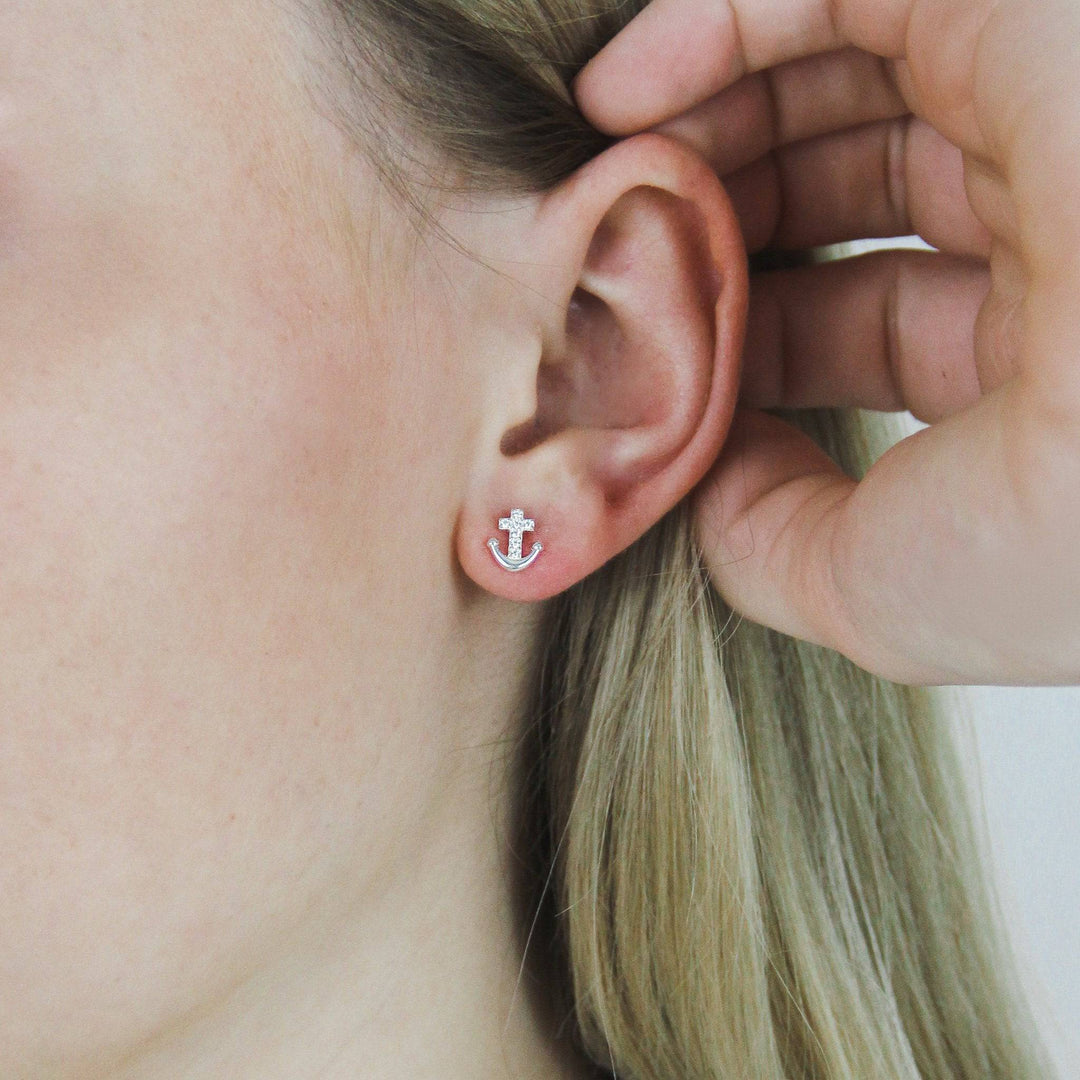 925 Sterlingsilber Ohrringe Damen Anker Ohrstecker mit Zirkonia