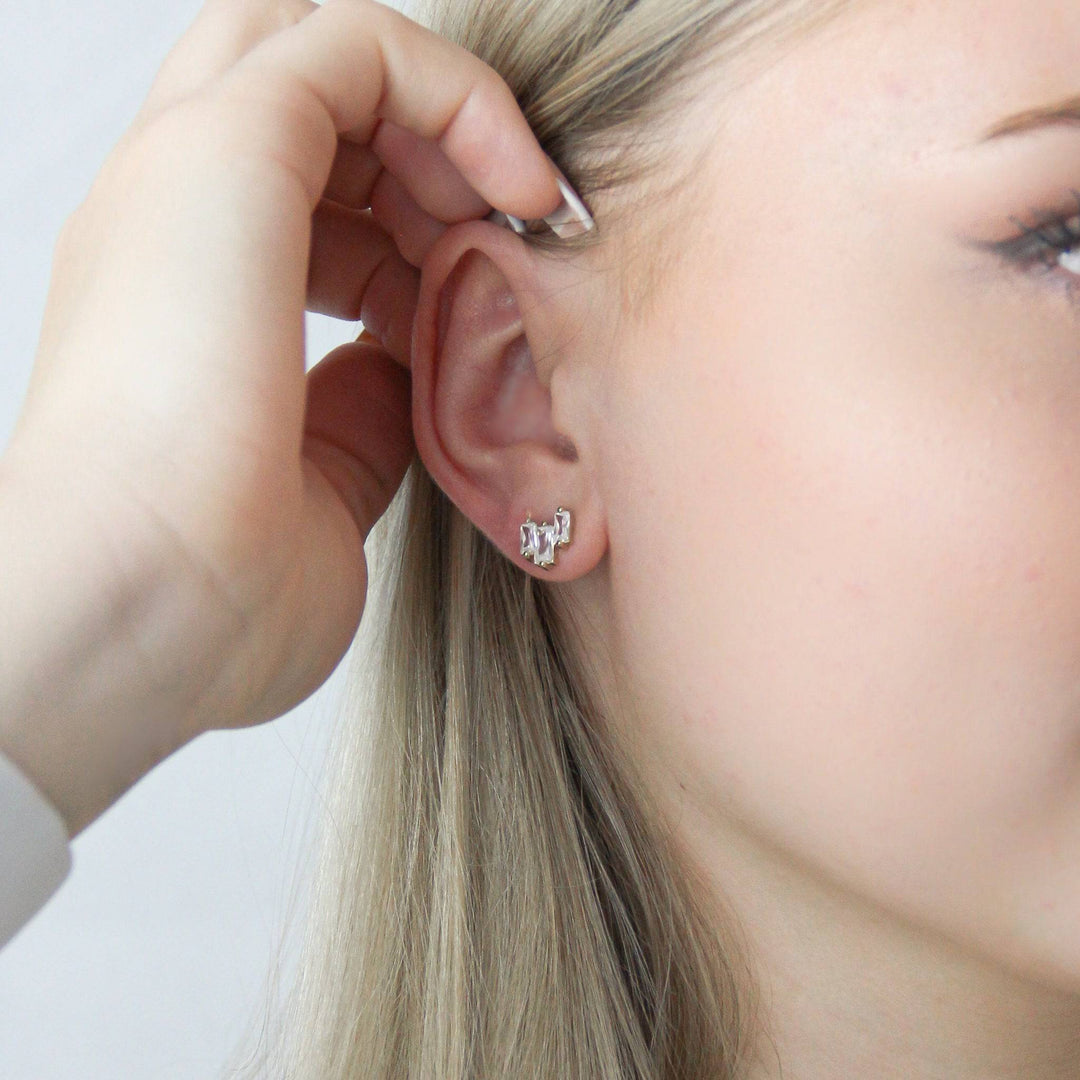 925 Sterlingsilber vergoldet Ohrringe Damen Baguette Ohrstecker