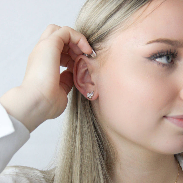 925 Sterlingsilber vergoldet Ohrringe Damen Baguette Ohrstecker