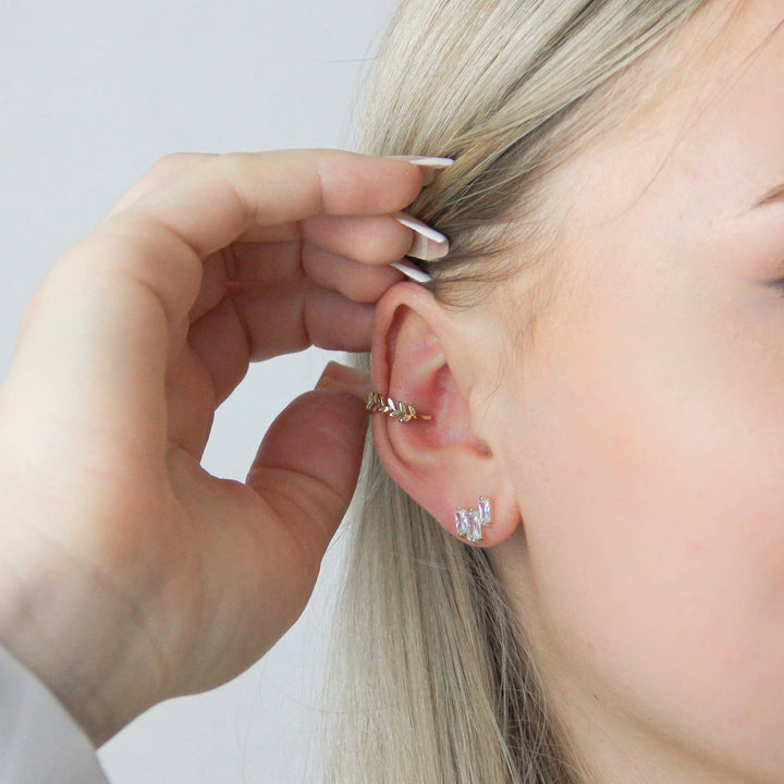 925 Sterlingsilber vergoldet Ohrringe Damen Ear Cuff Blätter