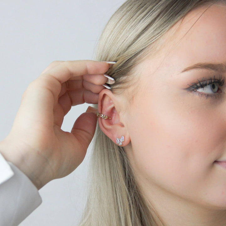 925 Sterlingsilber vergoldet Ohrringe Damen Ear Cuff Blätter
