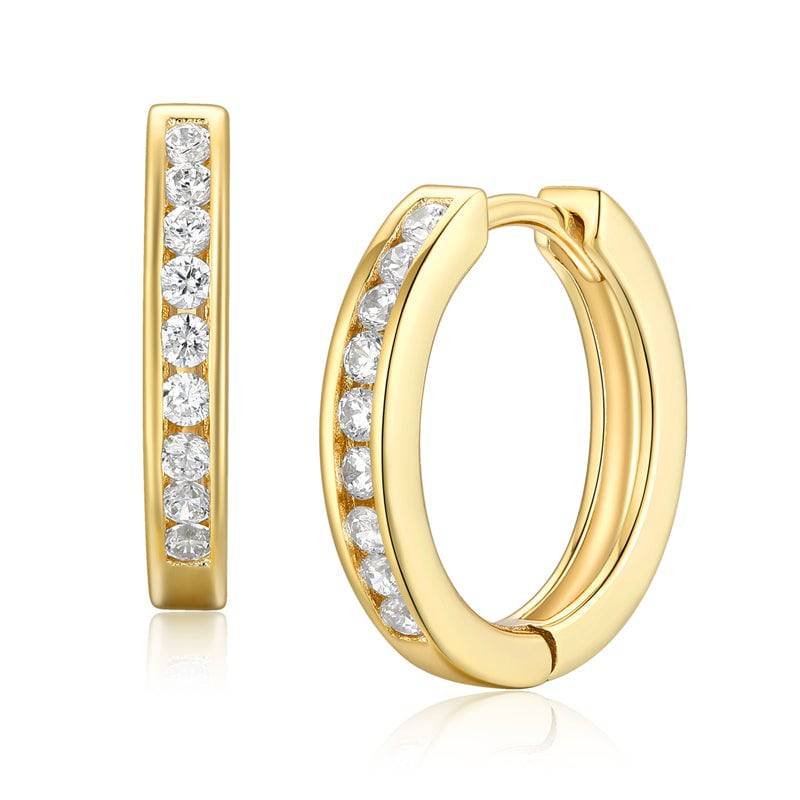 925 Sterlingsilber vergoldet Ohrringe Damen Klappcreolen mit Zirkonia von Hitschmuck-Berlin