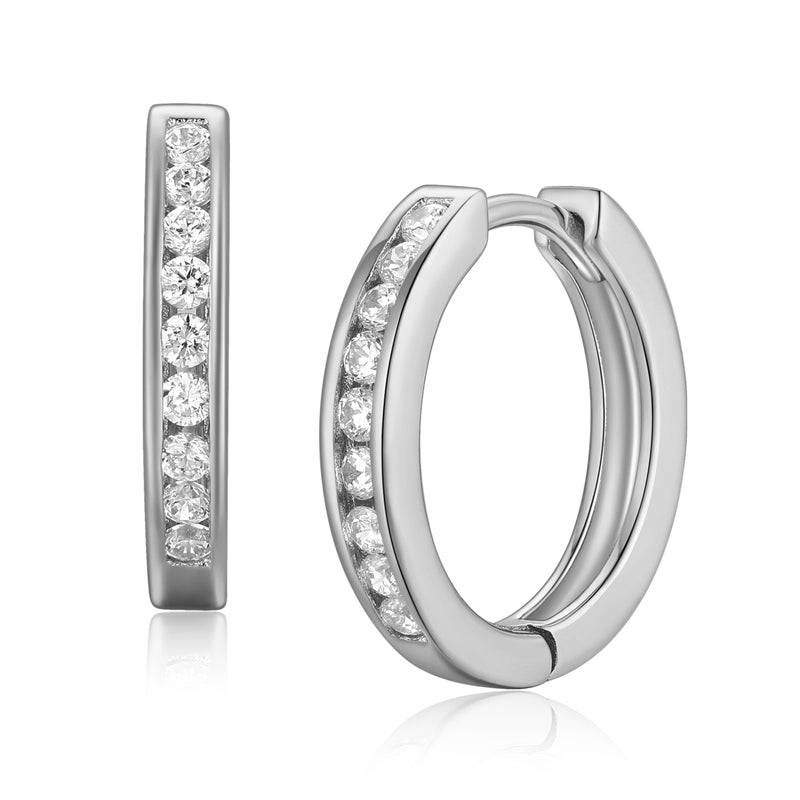 925 Sterlingsilber vergoldet Ohrringe Damen Klappcreolen mit Zirkonia