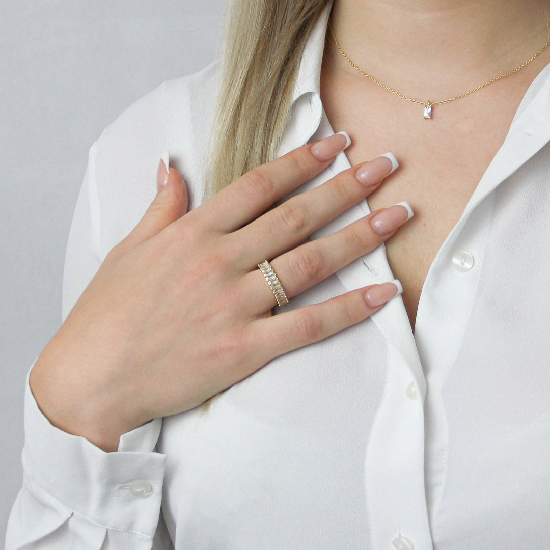 925 Sterlingsilber vergoldet Damen Baguette Ring