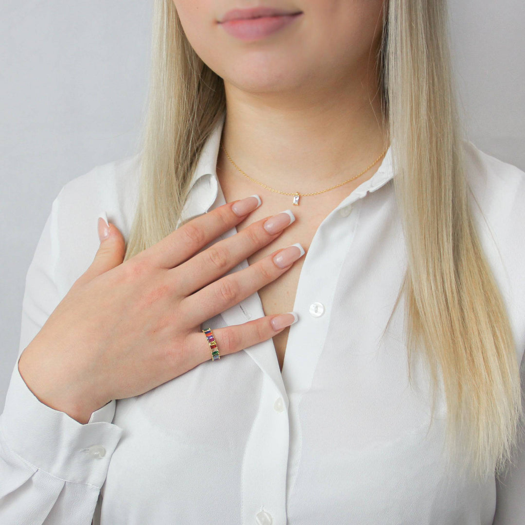 925 Sterlingsilber vergoldet Damen Baguette Ring bunt