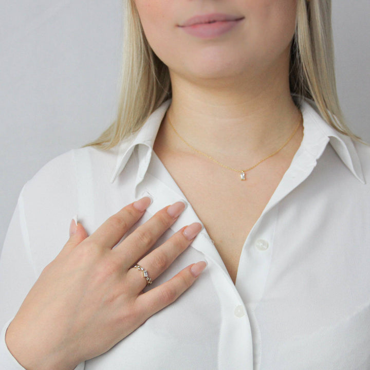 925 Sterlingsilber vergoldet Damen Damenring Baguette