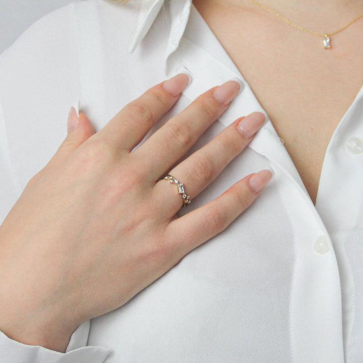 925 Sterlingsilber vergoldet Damen Damenring Baguette