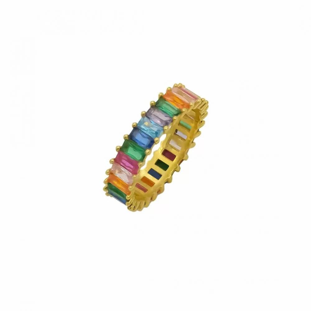 925 Sterlingsilber vergoldet Damen Baguette Ring bunt von Hitschmuck-Berlin