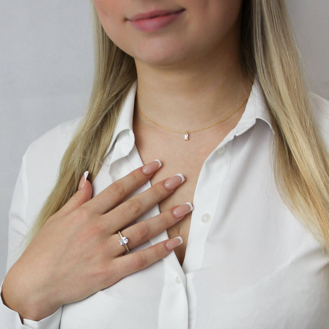 925 Sterlingsilber Damen Ring mit Baguette-Stein