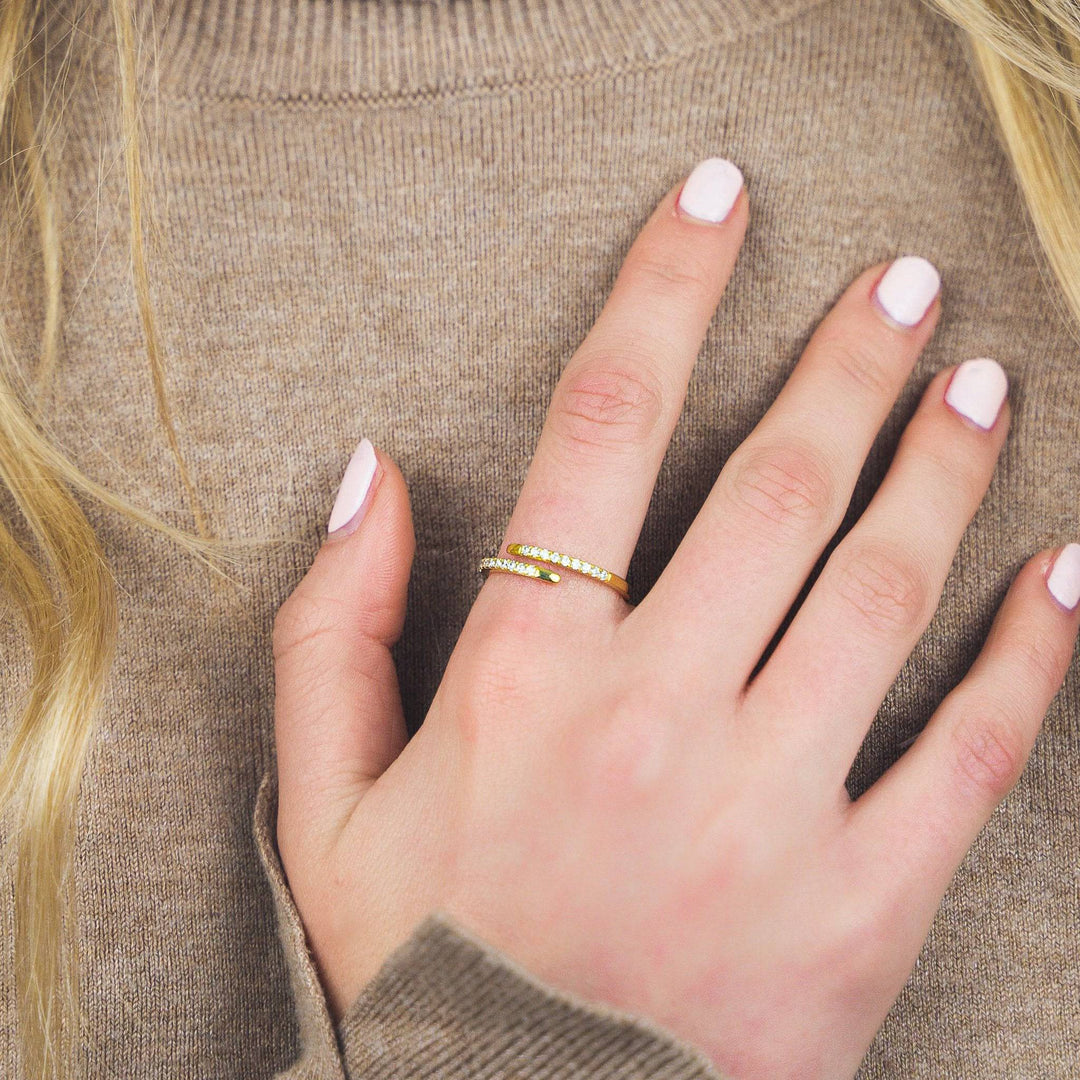925 Sterlingsilber vergoldet Damen Schlangenring mit Zirkonia