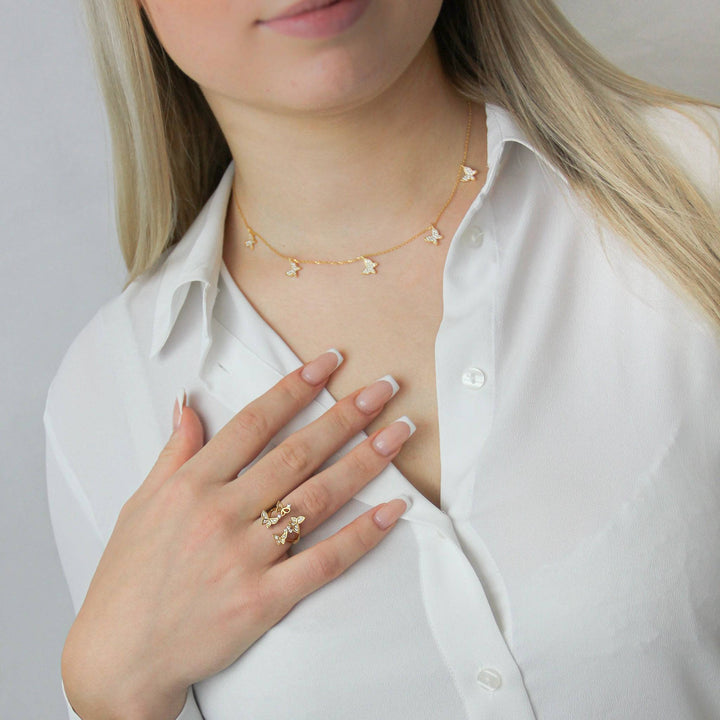 925 Sterlingsilber vergoldet Damen Schmetterlingsring