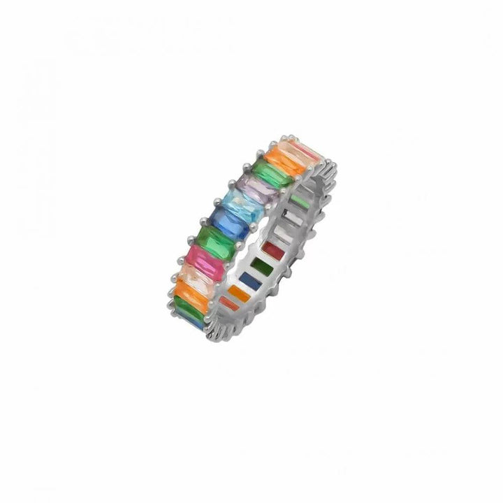 925 Sterlingsilber vergoldet Damen Baguette Ring bunt