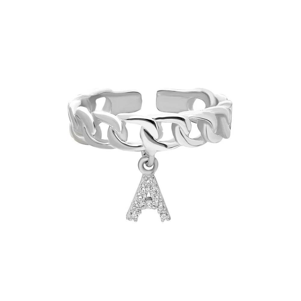 925 Sterlingsilber Damen verstellbarer Buchstabenring